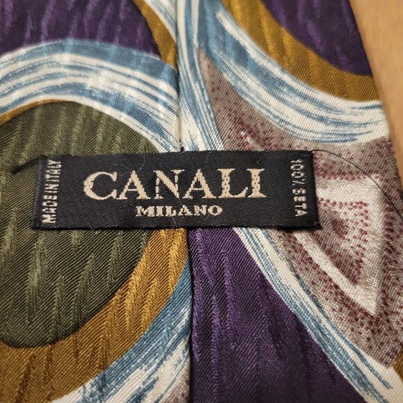 Canali Milano Mens Tie Necktie Artsy Silk Italy 4” x 57.5 to 58” Flaw!! - Picture 7 of 14